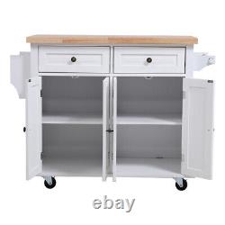 Rolling Kitchen Storage Trolley Cart Cupboard Island Shelves with Drawers, Wood Top