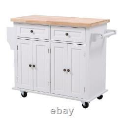 Rolling Kitchen Storage Trolley Cart Cupboard Island Shelves with Drawers, Wood Top