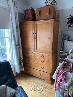 Rustic Antique Linen Press, Cupboard with 2 over 3 chest of drawers