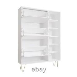 Shoe Rack Storage Cabinet 3 Drawers Open Shelves Wood and Metal Cupboard White