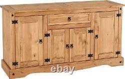 Sideboard 4 Door 1 Drawer Shelf Cupboard Storage Unit Cabinet Corona Distressed