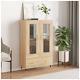 Small Cupboard With Drawers Brown Cabinet Wooden Storage With Shelves Glass Door