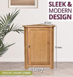 Small Oak Corner Storage Cupboard Low Cabinet with Shelf Solid Wood Unit