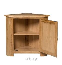 Small Oak Corner Storage Cupboard Low Cabinet with Shelf Solid Wood Unit
