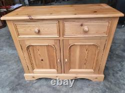 Small pine sideboard 2 drawers cupboard cabinet shelves bracket feet