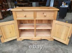 Small pine sideboard 2 drawers cupboard cabinet shelves bracket feet