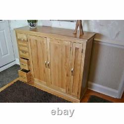 Solid Oak Furniture Large Shoe Cupboard Hall Storage with Drawers & Shelves