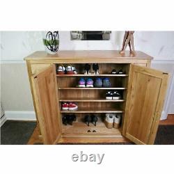 Solid Oak Furniture Large Shoe Cupboard Hall Storage with Drawers & Shelves