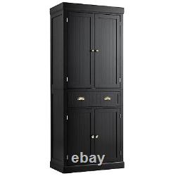 Tall Kitchen Larder Cupboard Pantry Cabinet Storage Unit Shelves Black Utility