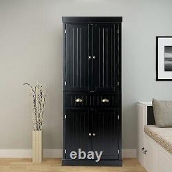Tall Kitchen Larder Cupboard Pantry Cabinet Storage Unit Shelves Black Utility