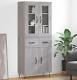 Tall Kitchen Larder Pantry Cabinet Cupboard Storage Unit Shelves Grey Utility