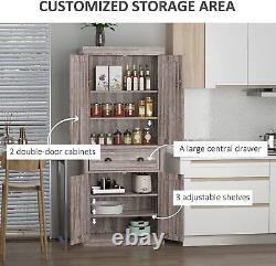 Tall Kitchen Larder Pantry Cabinet Cupboard Storage Unit Shelves Wood Grain
