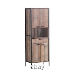 Tall Storage Cabinet 2 Cupboard with 1 Drawer Storage Rustic Oak Unit Furniture