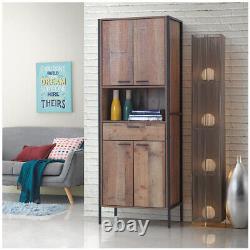 Tall Storage Cabinet 2 Cupboard with 1 Drawer Storage Rustic Oak Unit Furniture