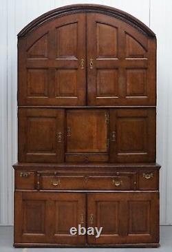 Very Rare Circa 1740 Continental Arched Top Oak Dresser Cupboard Cabinet Drawers