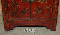 Vintage Chinese Hand Painted Lacquered Side Table Sized Cupboard With Drawer