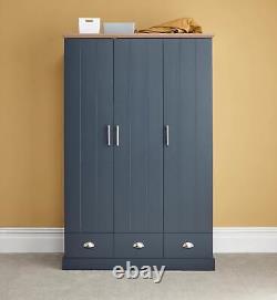 Wardrobe 3 Door 3 Drawer Blue Wooden Painted Clothing Storage Organiser Closet