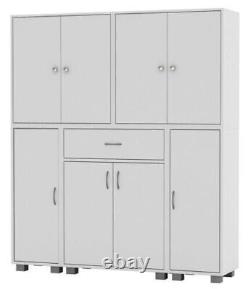 White 1 Drawer 8 Door & 12 Shelf Storage Cabinet Bookcase Bookshelf Cupboard