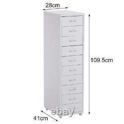 White Metal Filing Cabinet Office Home Storage Cupboard 10Drawer Slim Shelf Rack
