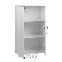 White Office Home Storage Cupboard Locking Secure 2 Shelf Bookcase Cabinet