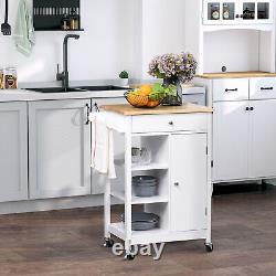 Wooden Kitchen Storage Trolley On Wheels Cabinet with Drawer Shelves Cupboard