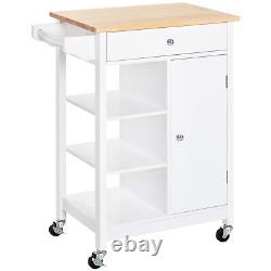 Wooden Kitchen Storage Trolley On Wheels Cabinet with Drawer Shelves Cupboard