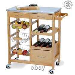 Wooden Metal Kitchen Serving Trolley Storage Cupboard Drawers Drink Rack Cart