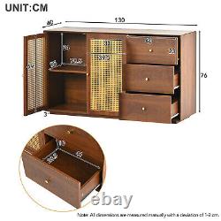 Wooden Rattan Sideboard Buffet Cupboard Storage Side Cabinet 2 Doors 2 Drawers