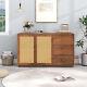 Wooden Rattan Sideboard Buffet Storage Cabinet Cupboard With 2 Doors 3 Drawers Bs