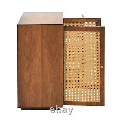 Wooden Rattan Sideboard Buffet Storage Cabinet Cupboard with 2 Doors 3 Drawers BS