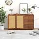 Wooden Rattan Sideboard Buffet Storage Cabinet Cupboard With 2 Doors 3 Drawers Mw