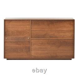 Wooden Rattan Sideboard Buffet Storage Cabinet Cupboard with 2 Doors 3 Drawers ZE