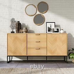 Wooden Sideboard Cabinet Cupboard Unit Storage Furniture With 3 Drawers 2 Doors