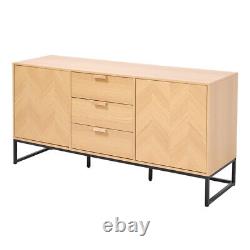 Wooden Sideboard Cabinet Cupboard Unit Storage Furniture With 3 Drawers 2 Doors