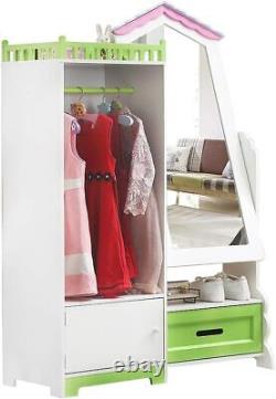 Wooden Wardrobe Closet with Mirror Drawer Storage Shelves Kids Bedroom Furniture